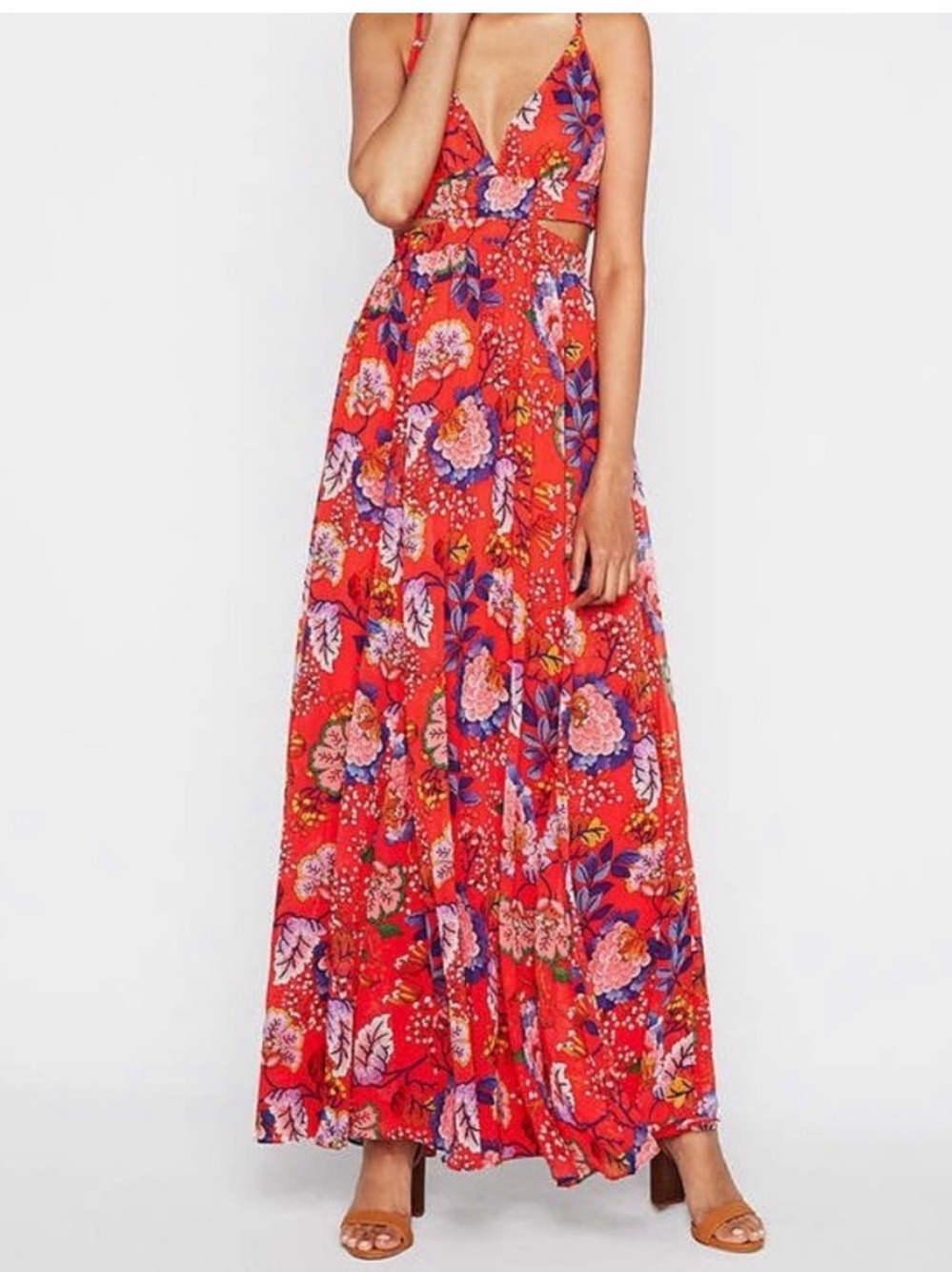 Express Red Floral Maxi Dress